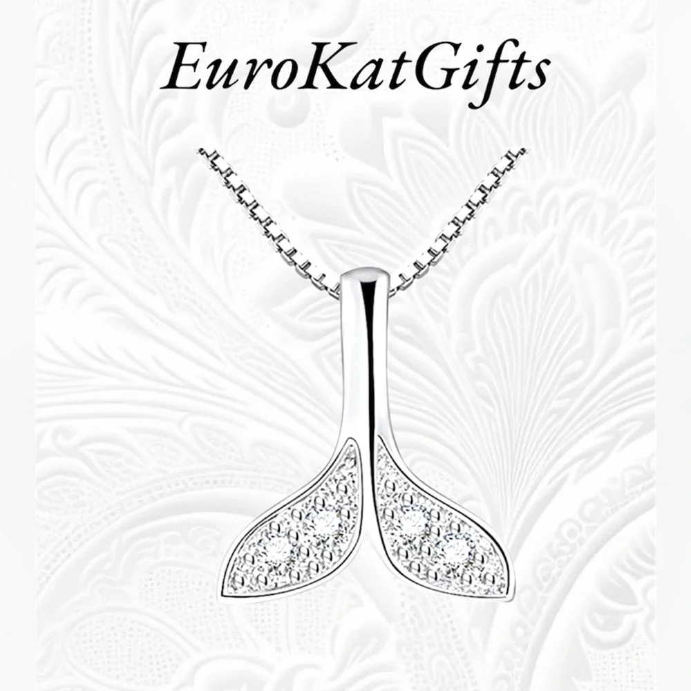 Silver Mermaid Tail Necklace Nautical whale tail  925silver pl 18
